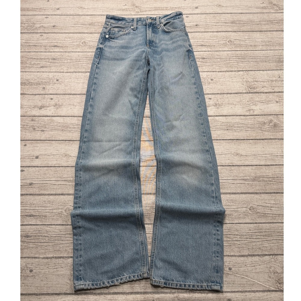 NEW Zara Jeans Women's 0 Blue Denim Mid-Rise Full Length Wide Leg Relaxed Fit